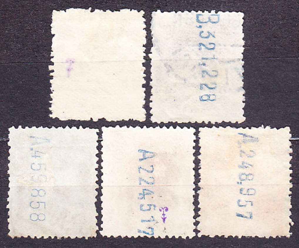 ŠPANIELSKO 1909-17, Michel 236, 238, 240, 243, 245, razené. KRÁĽ ALFONS XIII. V MEDAILÓNE.