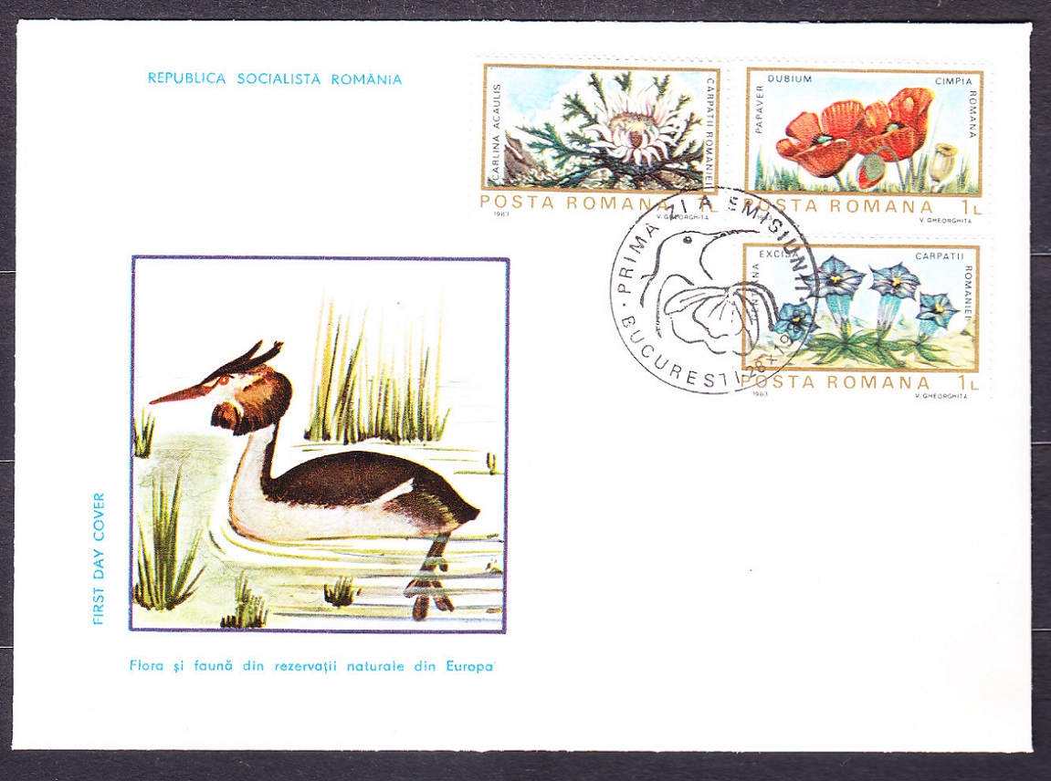 RUMUNSKO 1983, Michel 3982-3991, 4 FDC OBÁLKY. OCHRANA PRÍRODY - FLÓRA, FAUNA.