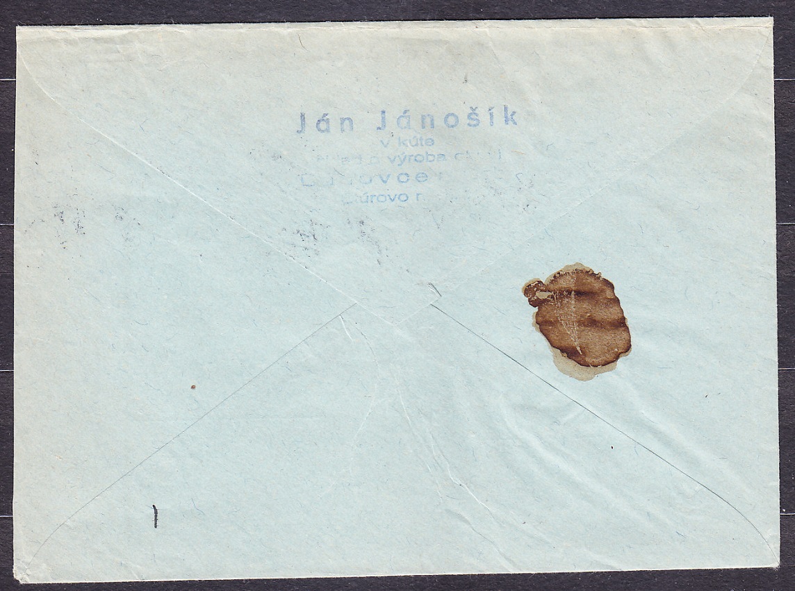 SLOVENSKÝ ŠTÁT 1944, doporučená obálka. VEĽKOVÝROBCA OBUVI, JÁN JÁNOŠÍK - BÁNOVCE NAD BEBRAVOU.