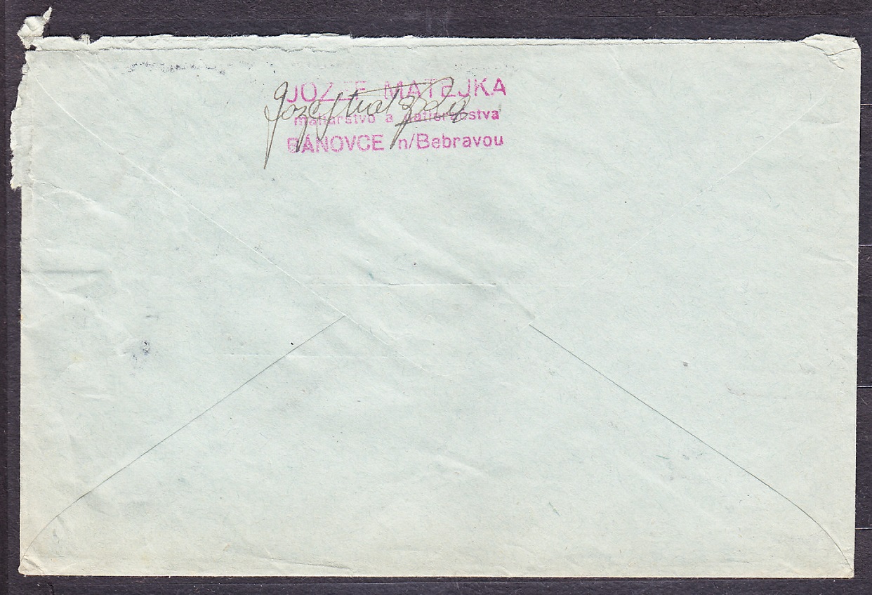 SLOVENSKÝ ŠTÁT 1944, doporučená obálka. MALIARSTVO A NATIERAČSTVA, JOZEF MATEJKA - BÁNOVCE NAD BEBRAVOU.