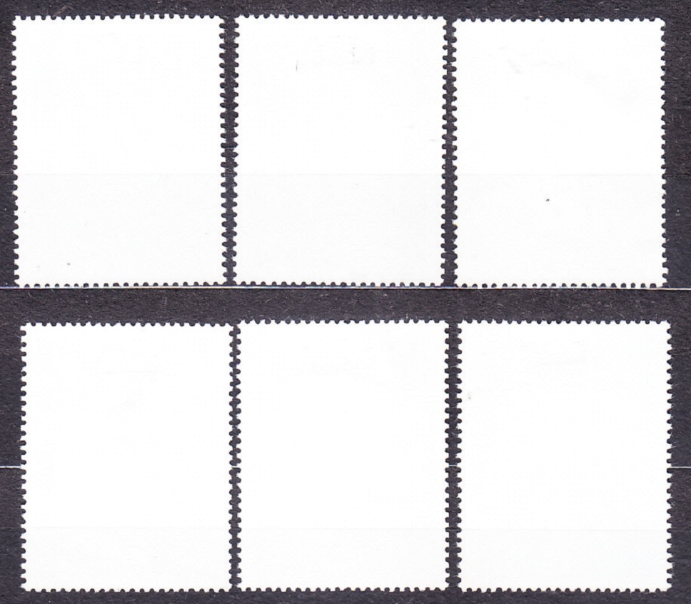 GUINEA-BISSAU 1985, Michel 864-869, razené. HUDOBNÉ NÁSTROJE, SKLADATELIA.