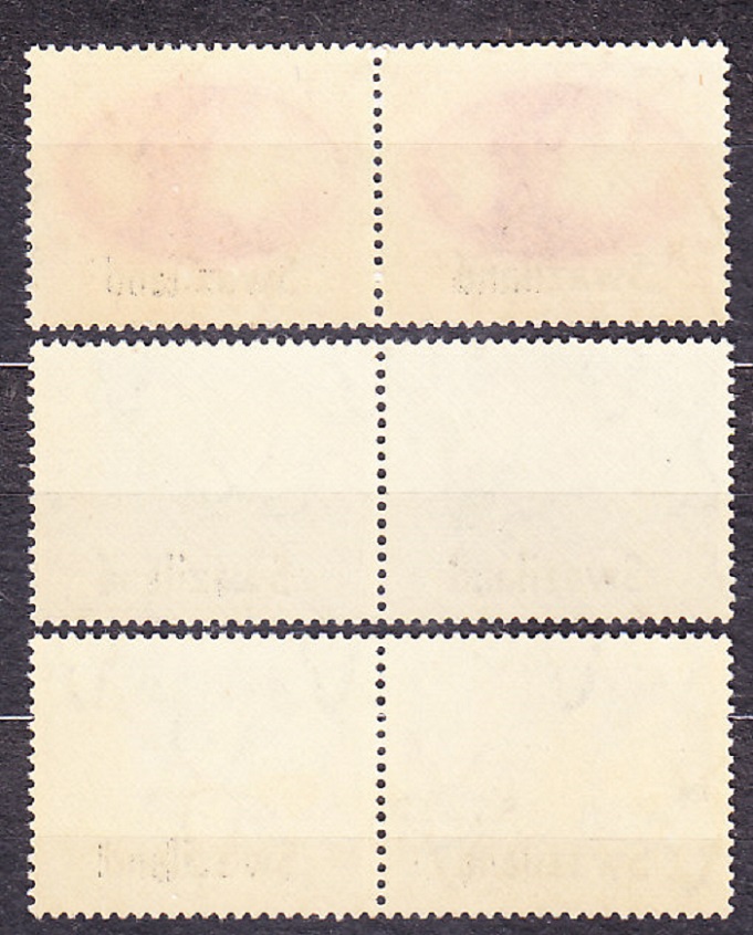 SWAZILAND 1945, Michel 38-43, ** čistá séria. KOLÓNIE. KONIEC VOJNY - PRETLAČE NA ZNÁMKACH JUŽNEJ AFRIKY.