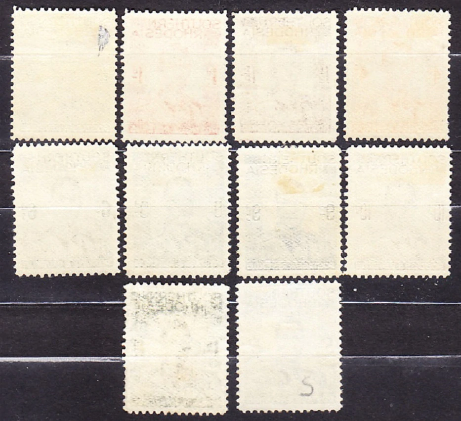 SOUTHERN RHODESIA 1937, Michel 42-50, 54, * čisté. KOLÓNIE. KRÁĽ GEORGE VI. V UNIFORME.