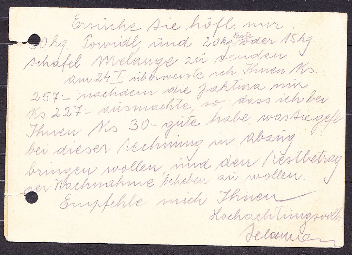 SLOVENSKÝ ŠTÁT 1940, poštový lístok. OBCHOD S MIEŠANÝM A STRIŽNÝM TOVAROM, ERVIN FELDMANN - SUČANY.
