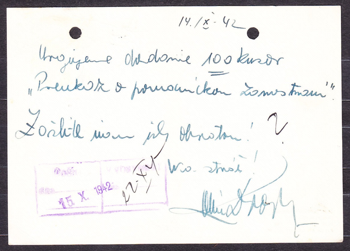 SLOVENSKÝ ŠTÁT 1942, poštový lístok. KNíHTLAČIAREŇ DROSC - SABINOV.