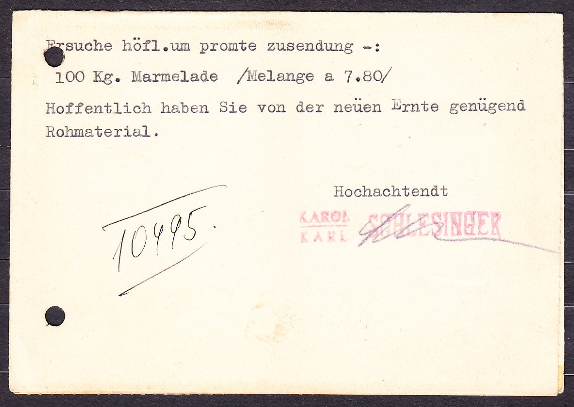 SLOVENSKÝ ŠTÁT 1940, poštový lístok. OBCHOD S MIEŠANÝM TOVAROM, KAROL SCHLESINGER - DOBŠINÁ.
