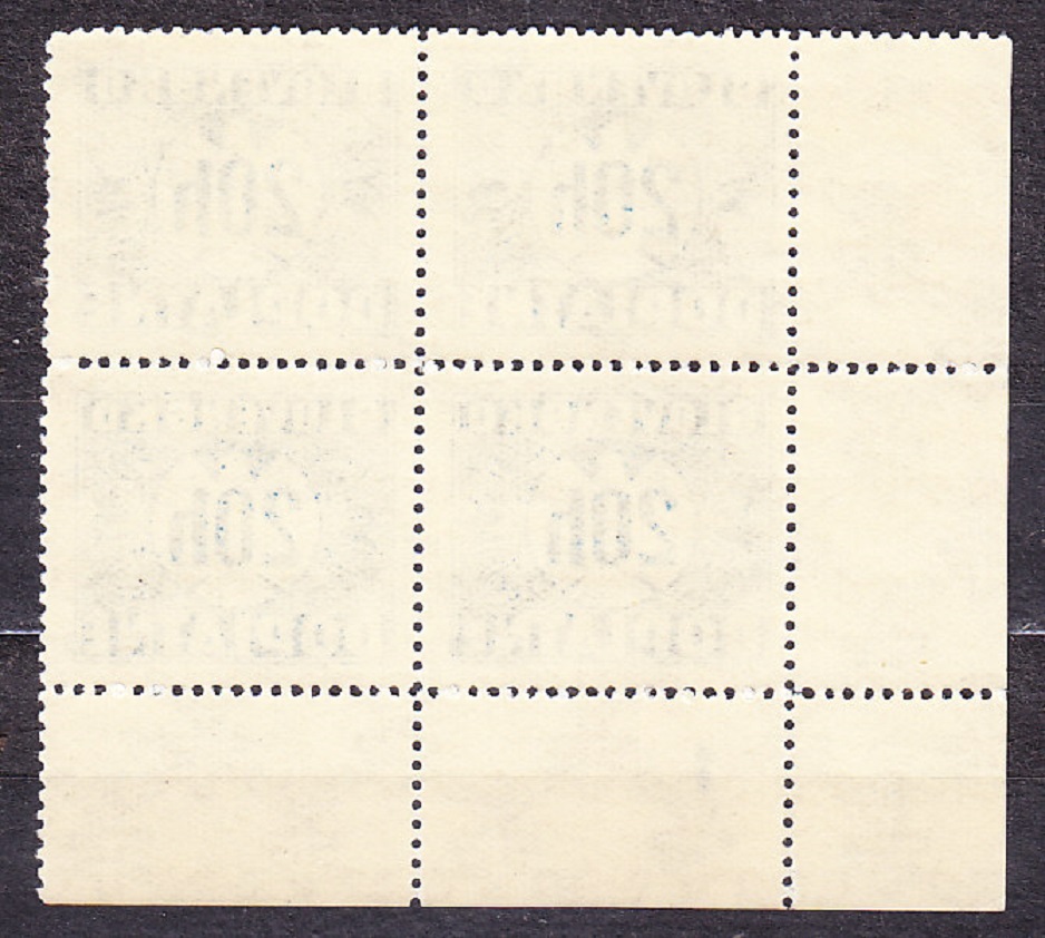 SLOVENSKÝ ŠTÁT 1940, Synek D3 Y, ** čistý rohový 4-blok ( ĽD ). DOPLATNÉ. Priesvitka P2.