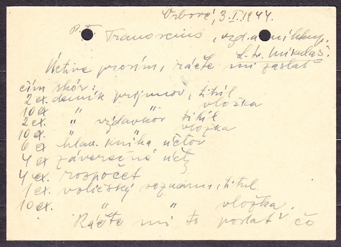 SLOVENSKÝ ŠTÁT 1944, použitá celina CDV 11. FARSKÝ EVANJELICKÝ ÚRAD - VRBOVÉ.