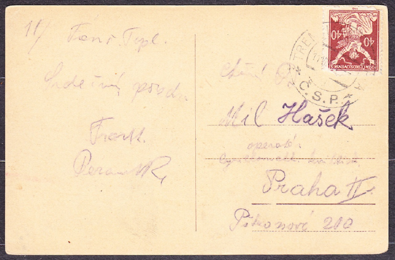 TRENČIANSKE TEPLICE 1921, poslaná. FAREBNÁ PANORÁMA.