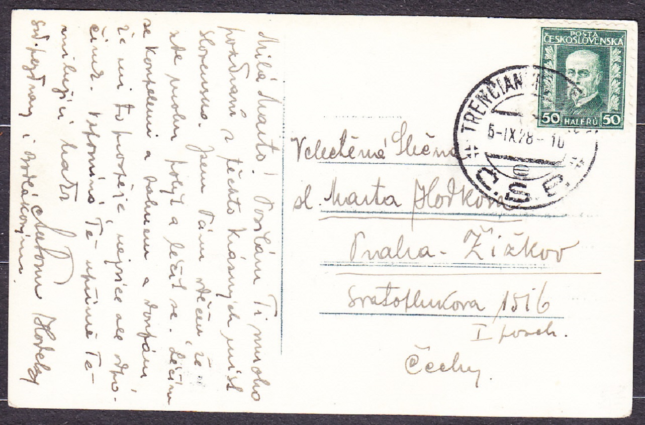 TRENČIANSKE TEPLICE 1928, poslaná. PASTIER, DOBYTOK.