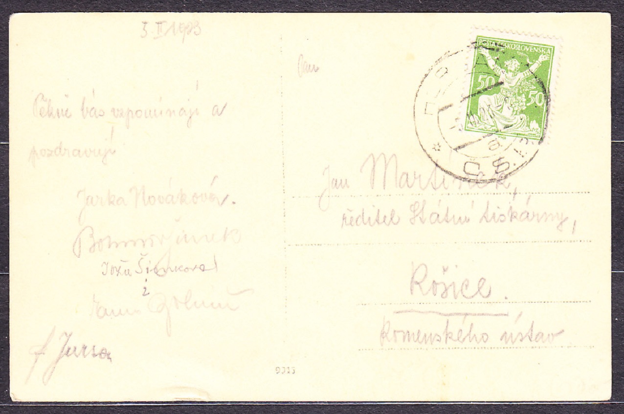 RANKOVSKÝ GEJZÍR 1923, poslaná. POHĽAD Z PARKU.