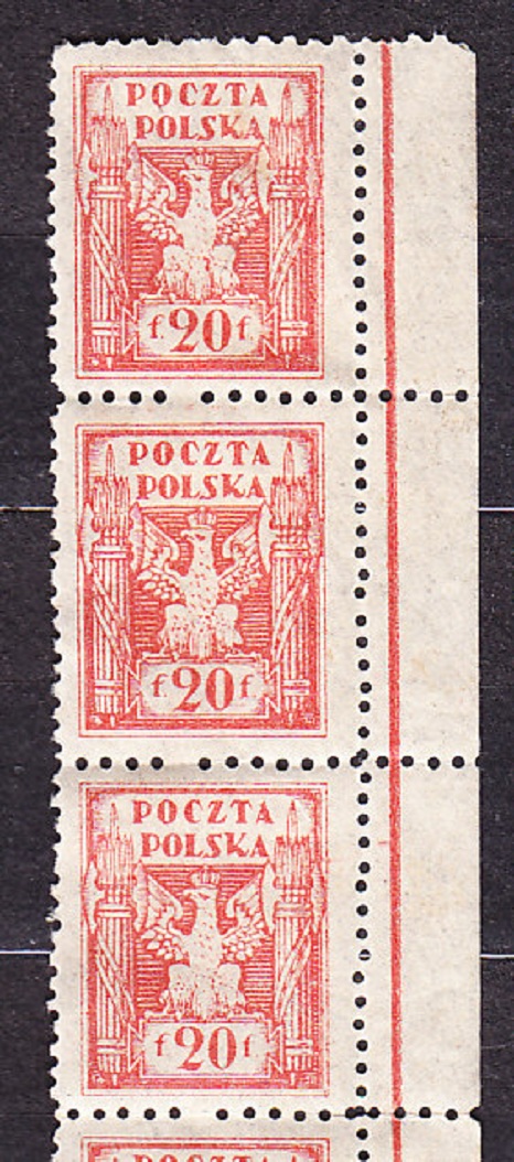 POĽSKO - HORNÉ SLIEZSKO 1922, Michel 3, * čisté známky v 6-páske. ORLICA. VÝROBNÁ CHYBA - VYNECHANÉ PERFORAČNÉ OTVORY !!!
