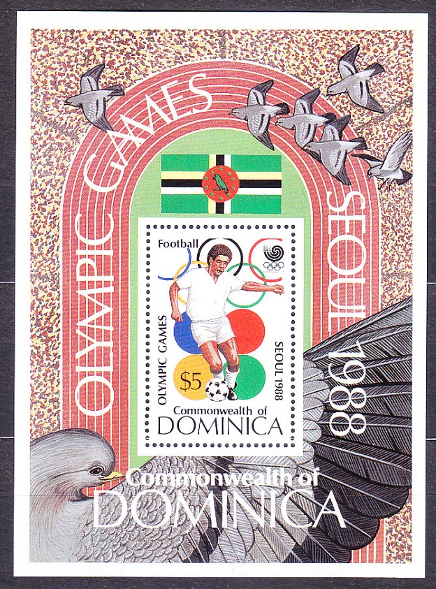 DOMINICA 1988, Michel 1081-1084 + Block 127, ** čistá séria + hárček. LOH V SOULE.