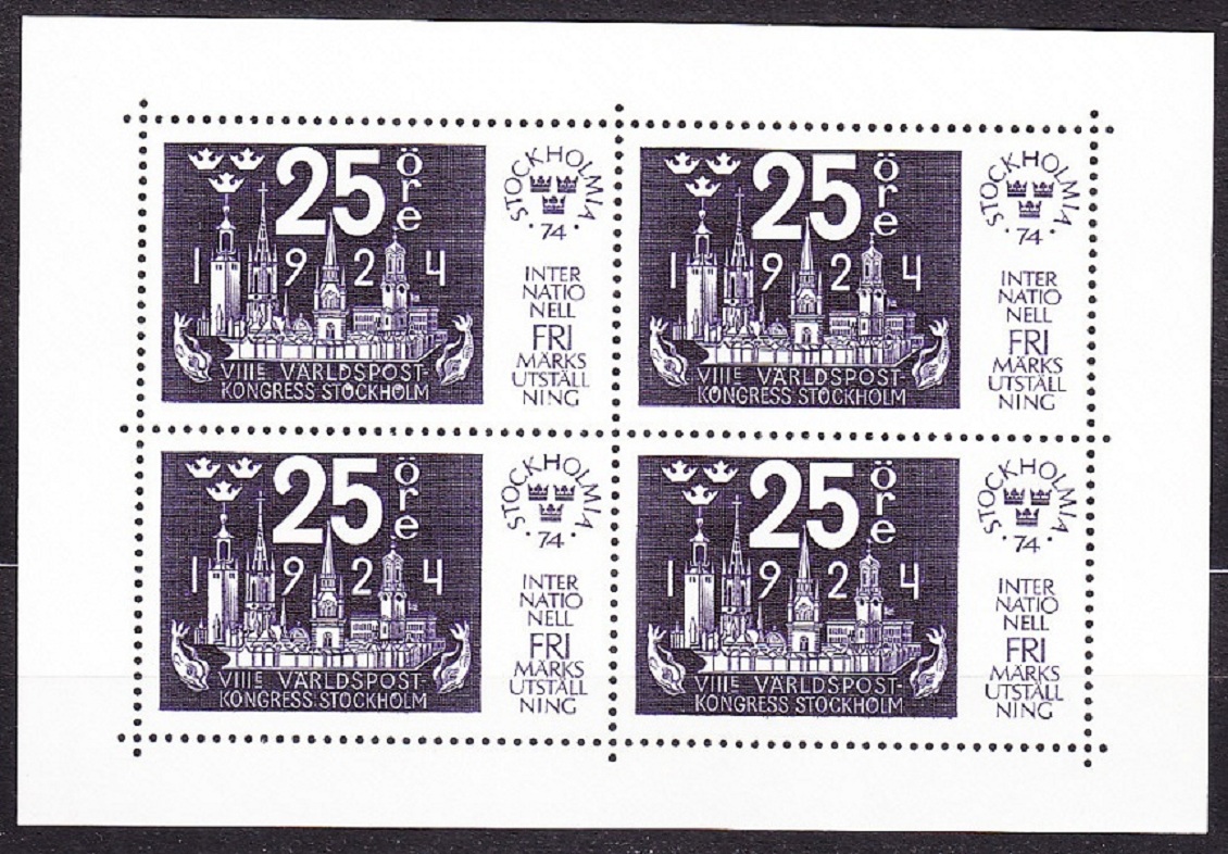 ŠVÉDSKO 1974, Michel Block 2-5, ** čisté hárčeky - komplet. VÝSTAVA ZNÁMOK STOCKHOLMIA ´74.
