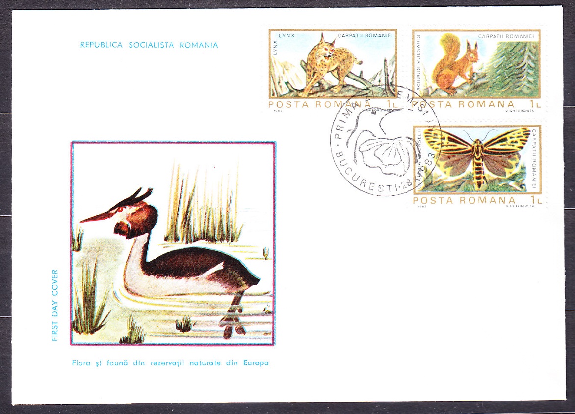 RUMUNSKO 1983, Michel 3982-3991, 4 FDC OBÁLKY. OCHRANA PRÍRODY - FLÓRA, FAUNA.
