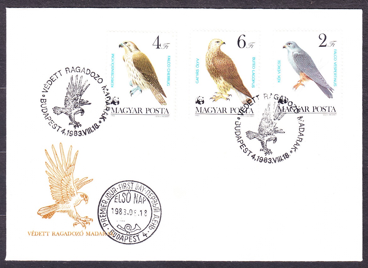 MAĎARSKO 1983, Michel 3624-3630, 2 FDC OBÁLKY. VTÁCTVO - DRAVCE.