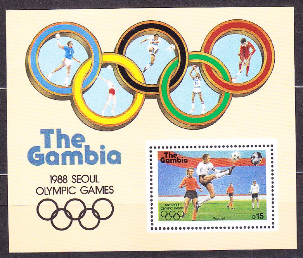 GAMBIA 1987, Michel 706-709 + Block 38, ** čistá séria + hárček. LOH V SOULE.