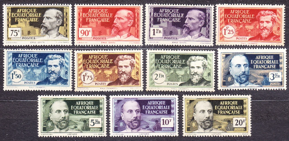 FRANCÚZSKA ROVNÍKOVÁ AFRIKA 1937, Michel 27-36, 39-40, 42-45, 47, 49-50, 53, 55, 57, 60, 63-66, **/* čisté. KOLÓNIE. KRAJINY, OSOBNOSTI.