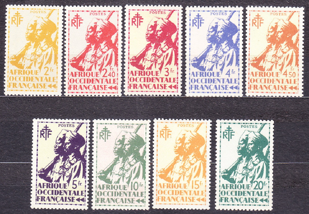 FRANCÚZSKA ZÁPADNÁ AFRIKA 1945, Michel 4-22, ** čistá séria. KOLÓNIE. VOJENSKÉ.