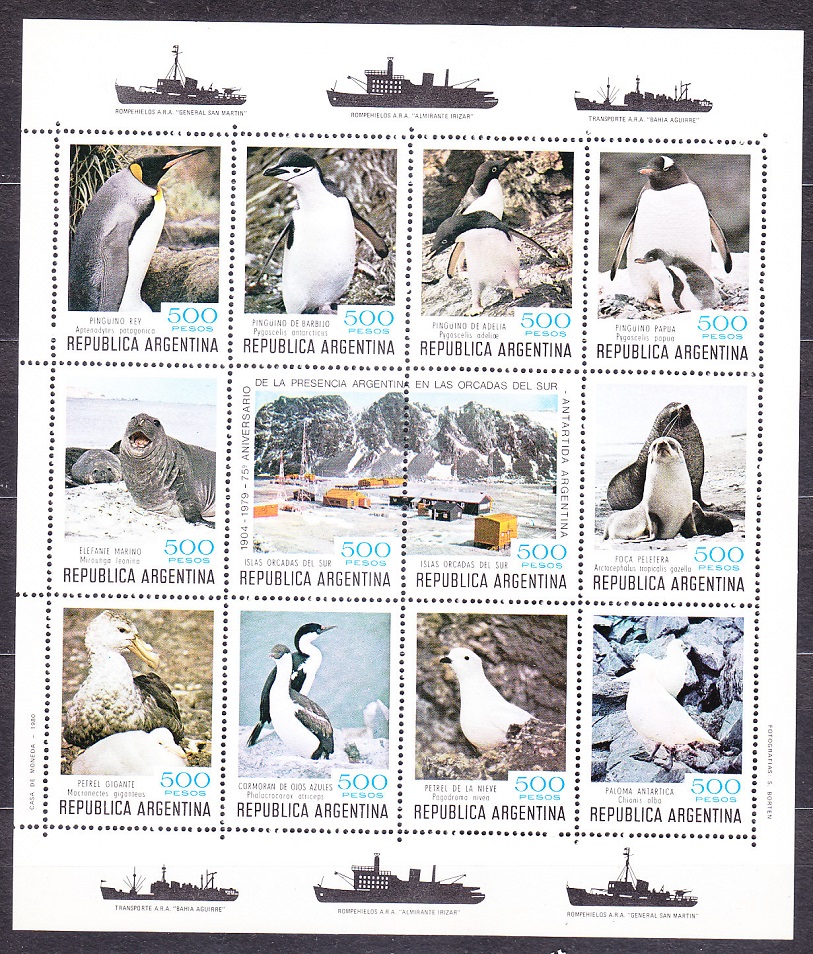 ARGENTÍNA 1980, Michel 1465-1478, ** čistá séria v dvoch tlačových listoch. VÝSKUM ANTARKTÍDY.