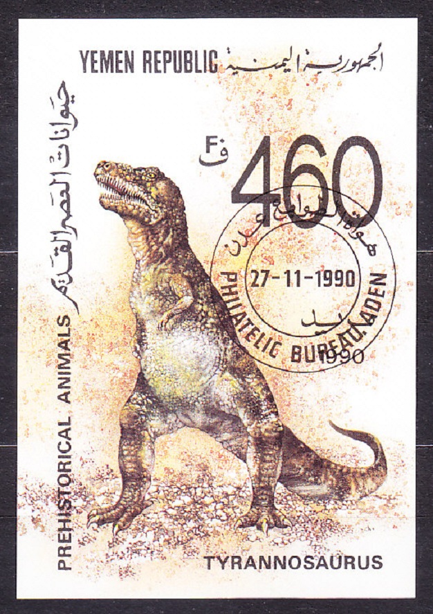 JEMEN 1990, Michel 23-29 + Block 4, razená séria + hárček. DINOSAURY.