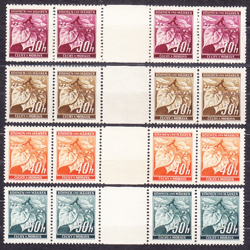 PROTEKTORÁT 1939, Pofis 20-27, ** čistá séria, 4-známkové medziaršia. LIPOVÉ LISTY.