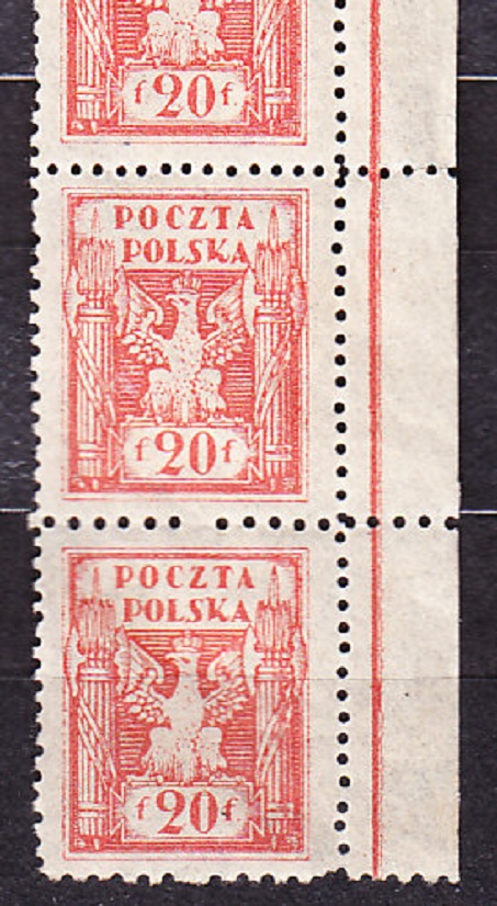 POĽSKO - HORNÉ SLIEZSKO 1922, Michel 3, * čisté známky v 6-páske. ORLICA. VÝROBNÁ CHYBA - VYNECHANÉ PERFORAČNÉ OTVORY !!!
