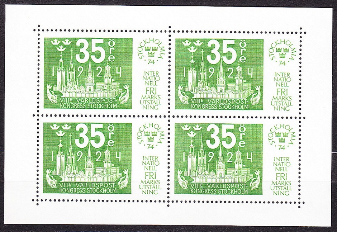 ŠVÉDSKO 1974, Michel Block 2-5, ** čisté hárčeky - komplet. VÝSTAVA ZNÁMOK STOCKHOLMIA ´74.