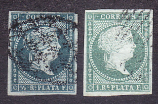 ŠPANIELSKA ZÁPADNÁ INDIA 1855, Michel 1-2, razené. KOLÓNIE. KRÁĽOVNÁ ISABELLA II.