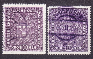 RAKÚSKO 1919, Michel 211 I + 211 II, razené. VEĽKÉ ERBY.