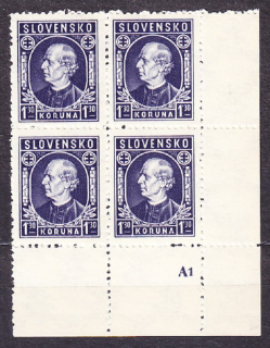 SLOVENSKÝ ŠTÁT 1942, Synek 33, * čistý rohový 4-blok ( PD ). ANDREJ HLINKA III - SLOVENSKO. Priesvitka P2.