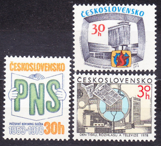 ČSSR 1978, Pofis 2337-2339, ** čistá séria. VÝROČIA PNS, ROZHLASU A TELEVÍZIE.