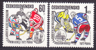 ČSSR 1972, Pofis 1953-1954, ** čistá séria. ĽADOVÝ HOKEJ - MAJSTROVSTVÁ SVETA V PRAHE.