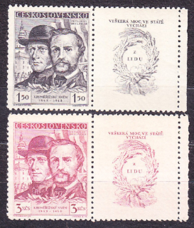 ČSSR 1948, Pofis 479 KP - 480 KP, ** čistá séria s pravými kupónmi. KROMĚŘÍŽSKY SNEM.