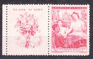 ČSSR 1948, Pofis 468 KĽ, ** čistý ľavý kupón. XI. VŠESOKOLSKÝ ZLET.