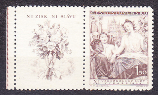 ČSSR 1948, Pofis 467 KĽ, ** čistý ľavý kupón. XI. VŠESOKOLSKÝ ZLET.