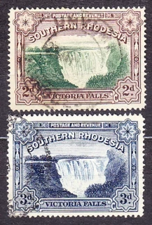 SOUTHERN RHODESIA 1935, Michel 36-37, razená séria. KOLÓNIE. VIKTORINE VODOPÁDY.