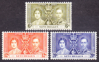 SEYCHELY 1937, Michel 118-120, ** čistá séria. KOLÓNIE. KRÁĽ GEORGE VI. - KORUNOVÁCIA.