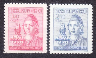 ČSSR 1945, Pofis 429-430, ** čistá séria. SVETOVÝ ŠTUDENTSKÝ ZJAZD V PRAHE.