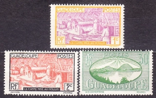GUADELOUPE 1928, Michel 96-97, 104, * čisté. KOLÓNIE. KRAJINY, RAFINÉRIA CUKRU.