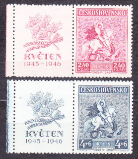 ČSSR 1946, Pofis 433 KĽ -434 KĽ, ** čistá séria s ľavými kupónmi. MÁJOVÉ POVSTANIE.