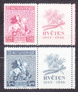 ČSSR 1946, Pofis 433 KP -434 KP, ** čistá séria s pravými kupónmi. MÁJOVÉ POVSTANIE.