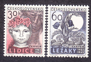 ČSSR 1962, Pofis 1253-1254, ** čistá séria. LIDICE A LEŽÁKY.