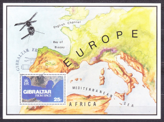 GIBRALTAR 1978, Michel Block 5, razený hárček. KOLÓNIE. EURÓPA Z VESMÍRU.
