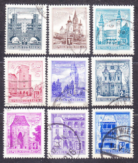 RAKÚSKO 1958, Michel 1044-1049, 1051, 1055, razené. HISTORICKÉ BUDOVY.