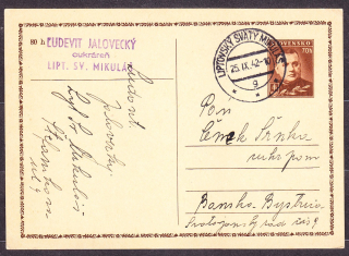 SLOVENSKÝ ŠTÁT 1942, použitá celina CDV 11. ĽUDEVIT JALOVECKÝ, CUKRÁREŇ - LIPTOVSKÝ SV. MIKULÁŠ.