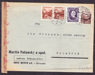 SLOVENSKÝ ŠTÁT 1942, obálka. SUDOVINA, MARTIN PALANSKÝ A SPOL. - NOVÉ MESTO NAD VÁHOM. VLAKOVÉ RAZÍTKO !