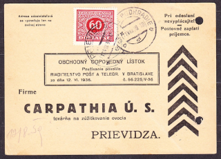 SLOVENSKÝ ŠTÁT 1939, obchodný odpovedný lístok. OBCHOD S MIEŠANÝM TOVAROM A KUCHYNSKÝ RIAD, LEOPOLD KANNENGIESSER - SPIŠSKÉ PODHRADIE.