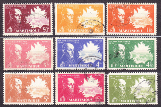 MARTINIQUE 1945, Michel 210-211, 216, 219-222, 224-225, razené. KOLÓNIE. POLITIK V. SCHOELCHER.