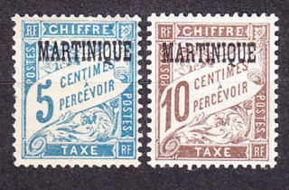 MARTINIQUE 1927, Michel 1-2, * čisté. KOLÓNIE. DOPLATNÉ. PRETLAČE NA FRANCÚZSKYCH ZNÁMKACH.